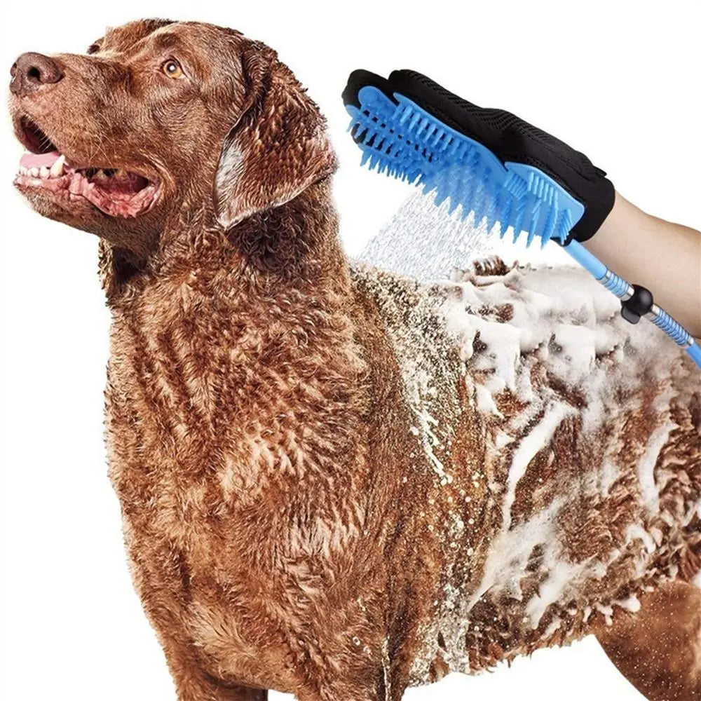 SheditPro WashFlow™ Pet Bathing & De-Shedding Glove – Spray Grooming Brush with Hose Connection