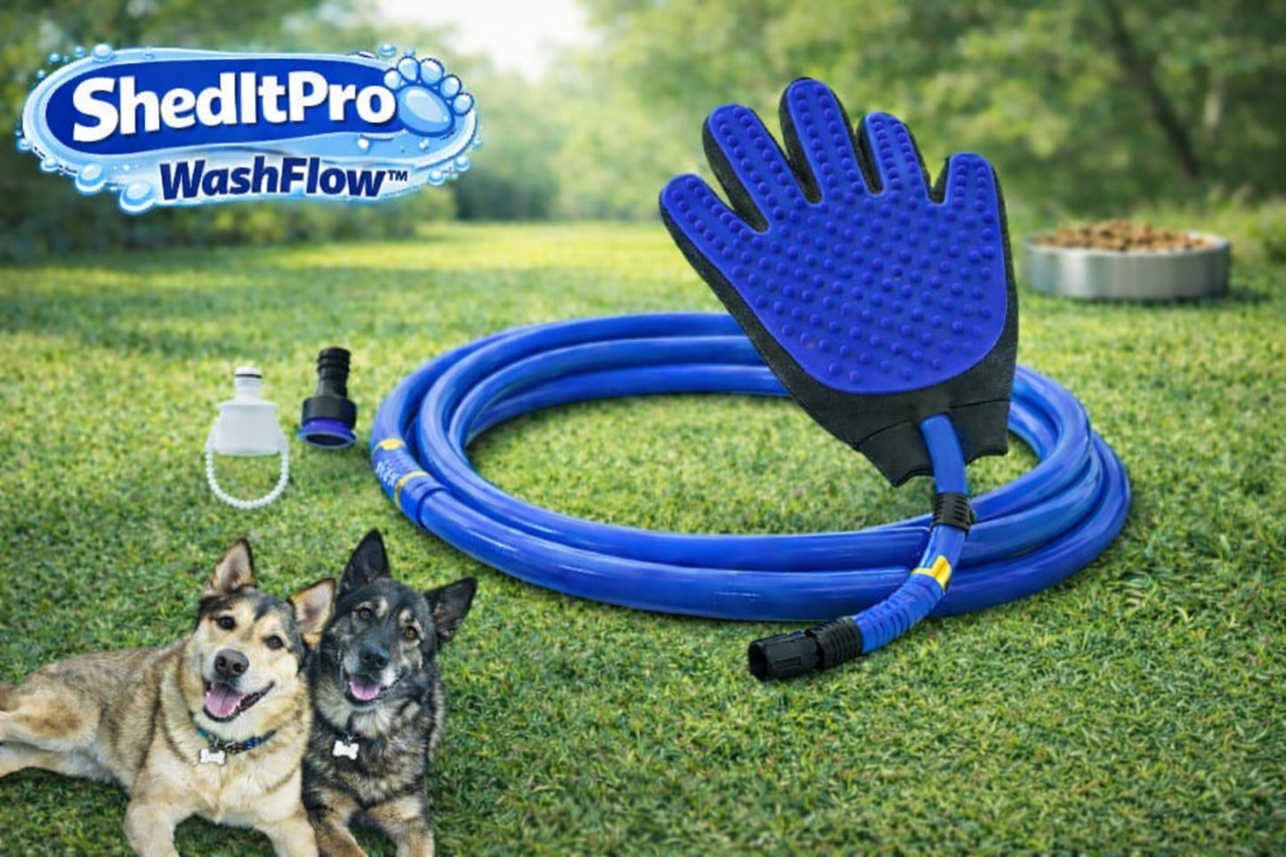 SheditPro WashFlow™ Pet Bathing & De-Shedding Glove – Spray Grooming Brush with Hose Connection