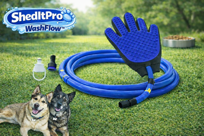SheditPro WashFlow™ Pet Bathing & De-Shedding Glove – Spray Grooming Brush with Hose Connection